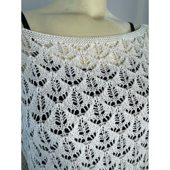 NWT CCK Style White Crochet crewneck with large sexy neck, scalloped size medium - Picture 10 of 12